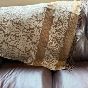 Restoration Hardware Bedford Lava Wool Blend Throw Blanket Damask Fringe